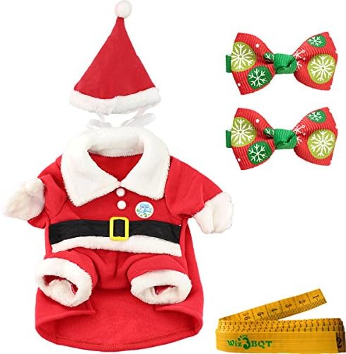 Pet Dog Cat Christmas Costume Clothes Santa Claus Suit with a Cap and 2 Hair Clips for Cats Dogs Pets