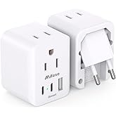 [2 Pack] European Travel Plug Adapter, Foldable International Power Plug Adapter with 2 AC Outlets 3 USB Charging Ports(2 USB
