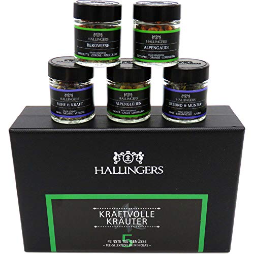 Hallingers Kraftvolle Kräuter - 5 Sorten Tee Geschenkset, loser Tee vegan in Schraubgläsern, Teesortiment als Tee Geschenk (Set) - Geschenkideen Weihnachten & Geschenke Adventskalender | Geburtstag Gl – Bild 5