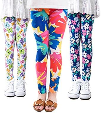 MZLIU 3 Pack Girls Floral Print Leggings Pants (3T-11T)