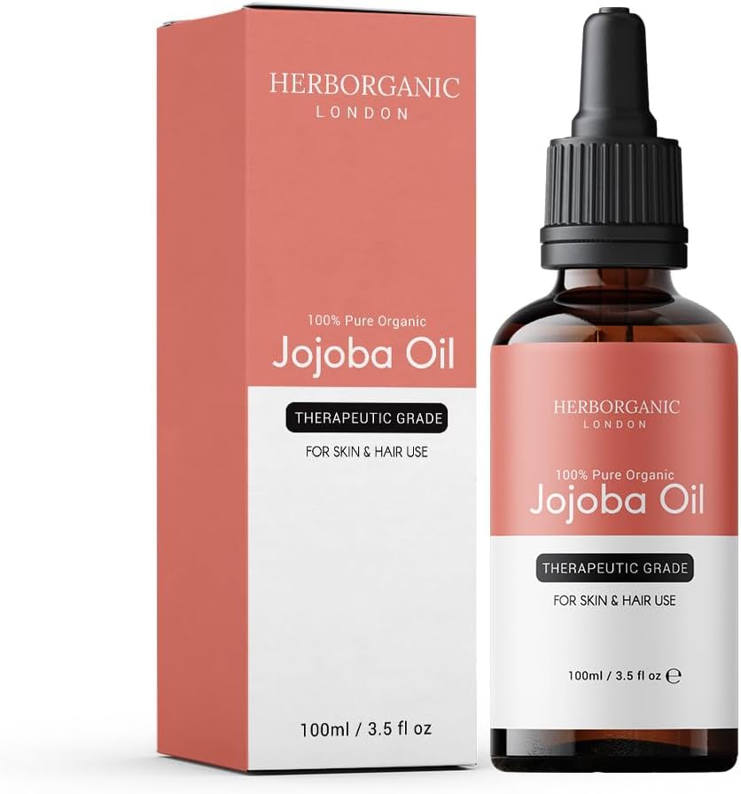 HERBORGANIC Pure Jojoba Oil Cold Pressed Unrefined Hexane-Free Skin Hair 100ml
