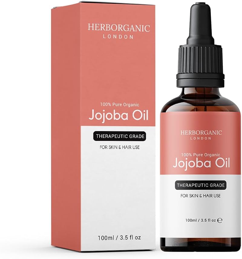 HERBORGANIC Pure Jojoba Oil Cold Pressed Unrefined Hexane-Free Skin Hair 100ml