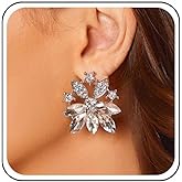 Allereyae Vintage Crystal Flower Earrings CZ Rhinestone Drop Earrings Cluster Crystal Stud Earrings Silver Rhinestone Wedding Earrings Jewelry for Women