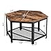 VASAGLE Industrial Coffee Table, Hexagonal Wooden Table, Stable Metal Frame and Mesh Shelf, Rustic Brown