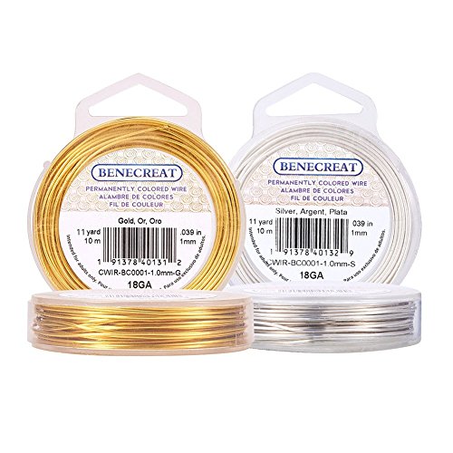 BENECREAT 2 Rolls 18-Gauge Tarnish Resistant Silver/Gold Coil Wire, 66-Feet/22-Yard in Total