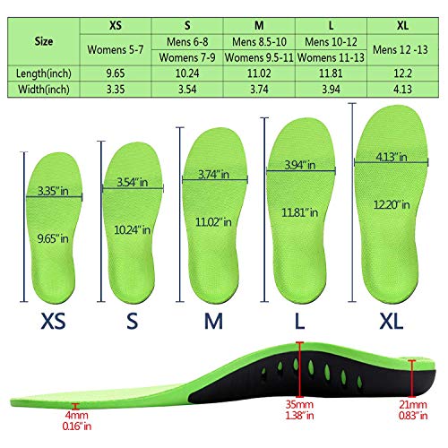 Shoe Insoles, MIBOTE 2 Pairs Arch Support Orthotic Shoes Insert Insoles Sports Gel Plantar Professional Fasciitis Insoles for Men/Women - Relieve Foot Pain (Green,M)