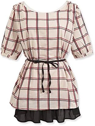 YOCO Women's Two-Tone Plaid Chiffon Tie-Waist Top One size Ivory