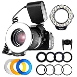 FOSITAN 18 LED Macro Ring Flash Light for Nikon Canon Camera DSLR with LCD Display Power Control 8 Adapter Rings 4 Light Diffuser for Nikon Canon and Others Hot Shoes DSLR Camera