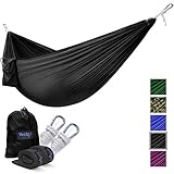 Yes4All Lightweight Double Camping Hammock with Strap & Carry Bag – Nylon Parachute Hammock / Lightweight Portable Hammock for Camping, Hiking (Black)