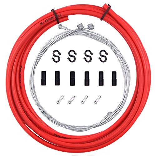Acekit Bicycle Brake Cable and Housing Set with Cable Ends Caps Buckles for MTB Road Bike (Red)