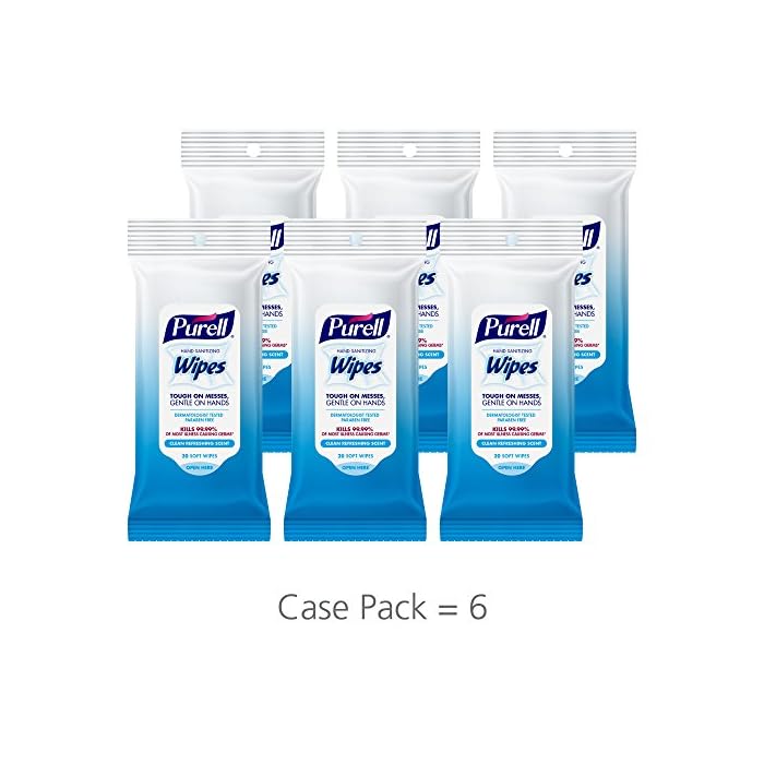 Purell Hand Sanitizing Wipes, Clean Refreshing Scent, 20 Count Travel Pack (Pack of 6) - 9124-09-EC