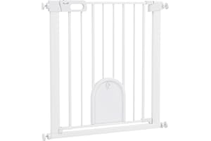 PawHut 30"-32" Extra Wide Pet Gate with Small Door, 30" H Dog Gate with Safety Gate Barrier, Stair Pressure Fit, Auto Close, 