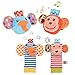 ThinkMax Baby Rattle, 4PCS Baby Wrist Rattle and Foot Rattles Finder Socks Set, Developmental Soft Animal Rattles Infant Baby Toys (Monkey and Elephant)