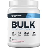 Transparent Labs Bulk Pre Workout Powder - Naturally Sweetened Preworkout for Men &amp; Women, Pre Work Out for Muscle Building &amp; Strength w/Beta Alanine &amp; BetaPure - 30 Servings, Strawberry Lemonade