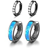 CiNily Huggie Earrings Opal Hinged Hoop Earrings Gold Plated Hypoallergenic Small Hoop Earrings for Women Teen Girls Men Sensitive Ears