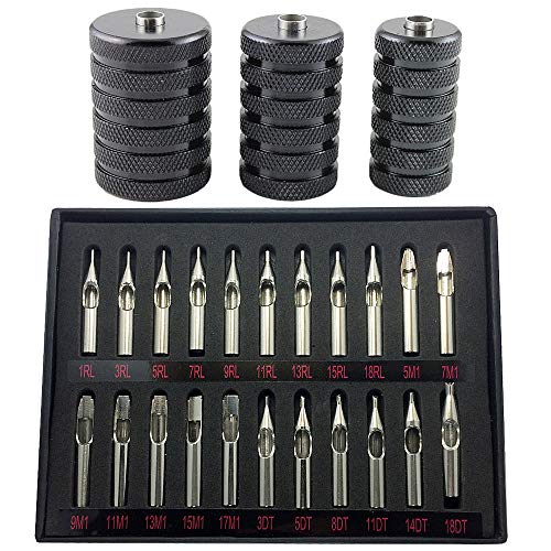Tattoo Tips Stainless Steel Grip - BoChang 22Pcs Tattoo Stainless Steel Tip Kit with 3Pcs Mixed Tattoo Machine Tubes Handle Grips Tattoo Tip Kits Assorted Round/Flat/Diamond Tip RT FT DT for Tattooing - Thumbnail 6