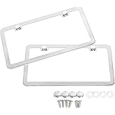 SunplusTrade 2 Stainless Steel Polish Mirror License Plate Frame + Chrome Screw Caps (Silver)