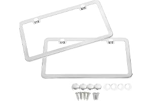 SunplusTrade 2 Stainless Steel Polish Mirror License Plate Frame + Chrome Screw Caps (Silver)