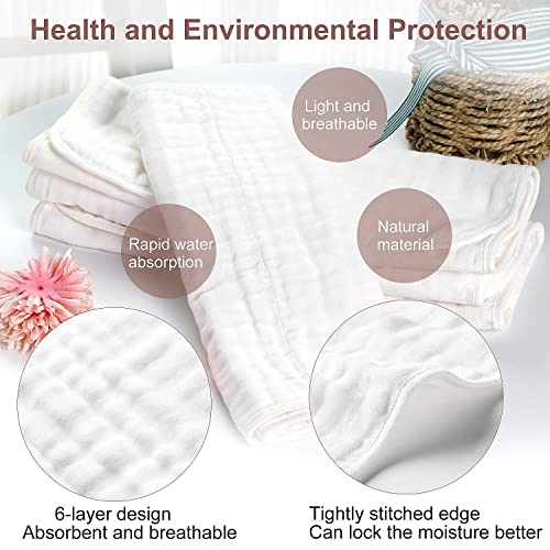 Yoofoss Muslin Burp Cloths 100 Cotton 6 Layers Large 10''x20'' Extra Soft and Absorbent 5 Pack