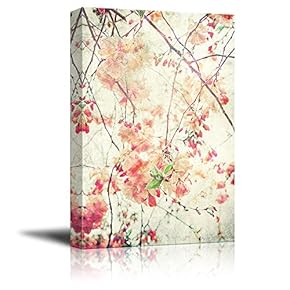 Canvas Wall Art - Vintage Style Cherry Blossom - Giclee Print Gallery Wrap Modern Home Art Ready to Hang - 12x18 inches