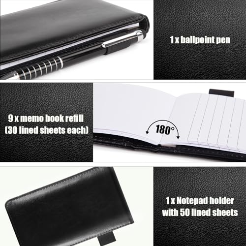 Koogel 11PCS Mini Pocket Notepad Holder Set, Pocket Notepad Flip Notepad with Pen Leather Pocket Notebook for Office School Business Travel Meetings