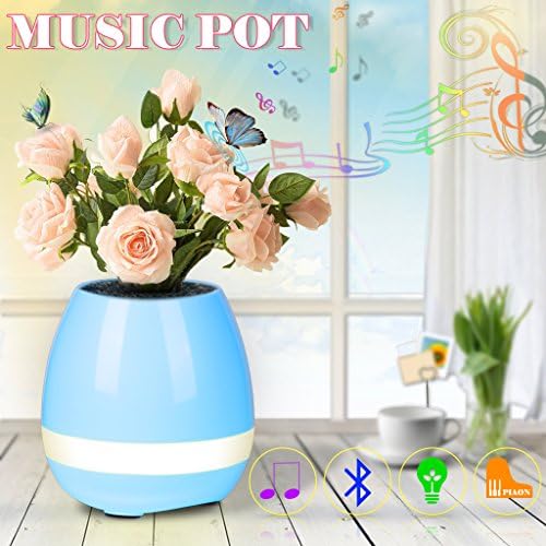 Music Flower Pot Bluetooth Wireless Speaker Night Light USB Charger Smart Round Cute Plant Pots Blue Pink White Blue Indoor(No Plant) (Blue)