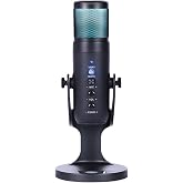 LiebeWH USB Condenser Microphone with Cardioid Pickup, Tap Mute | 3.5mm monitoring jack, metal body, 360 adjustable stand, RGB lighting, for podcast streaming gaming, laptop compatible