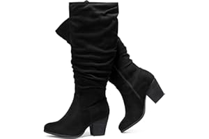 Luoika Women's Extra Wide Calf Slouchy Knee High Boots, Wide Width Knee-High Boots Low Stacked Heel Side Zipper Winter Fall Tall Boots.