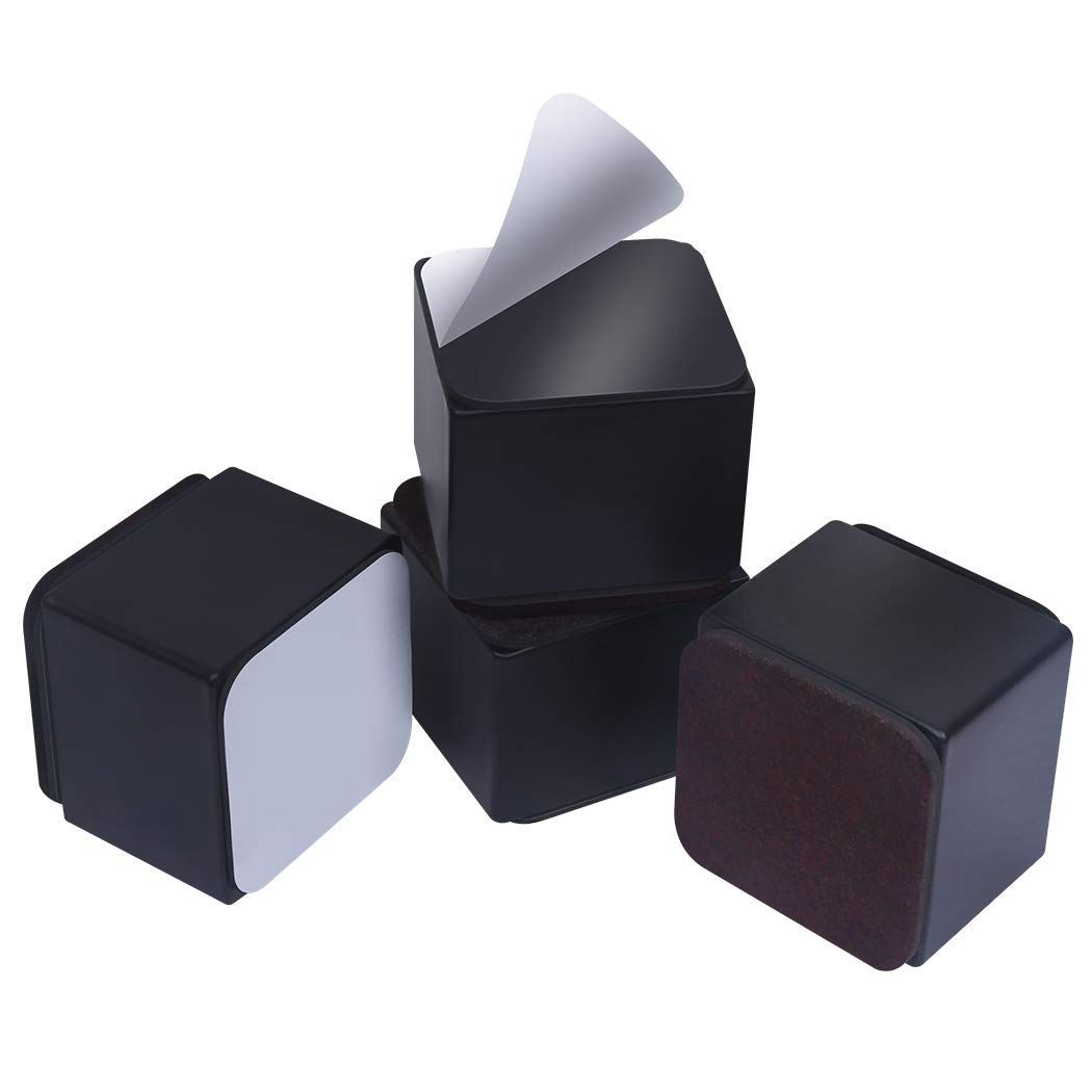 Ezprotekt 2" Lift Furniture Risers Carbon Steel Bed Risers,2.4" Self-Adhesive Heavy Duty Furniture Raisers Adds 2" Height to Beds Sofas Cabinets Supports 20,000 lbs, Square Black