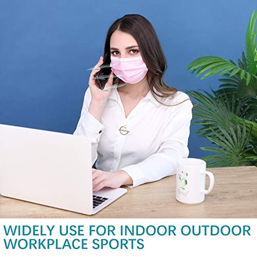 Pink Disposable Face Mask 50 Pack Pink Masks 3Ply Breathable Carbon Filter Safety Earloop