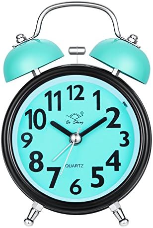 Alarm Clock for Heavy Sleepers, Silent Desk Bedside Travel Alarm Clock, Cute No Ticking Twin Bell Loud Alarm Analog Clock for Bedrooms (Blue)