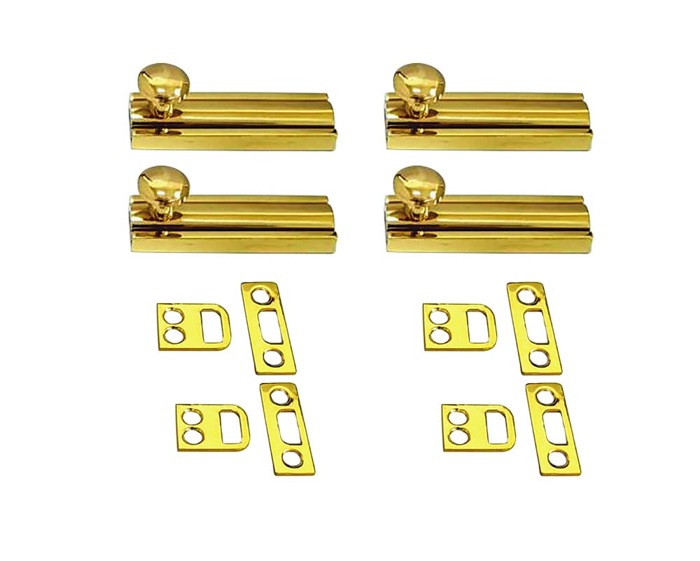 QCAA Solid Brass Surface Bolt, 2", Polished Brass, 4 Pack, Made in Taiwan — image 1