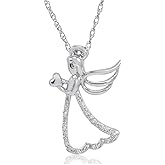 Amanda Rose Collection Winged Angel with Heart Diamond Pendant Necklace in Sterling Silver on an 18inch Sterling Silver Chain | Real Diamonds Necklaces for Women
