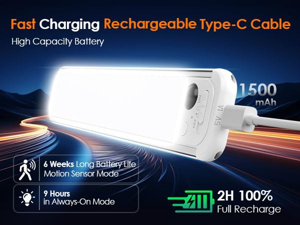 RUIKORING Under Cabinet Lighting, 3 Colors, Motion Sensor Light Indoor, LED Rechargeable Closet Lights Battery Operated, Dimmable Night, Stick-On Magnetic Cabinet Lights for Kitchen Stairs Hallway