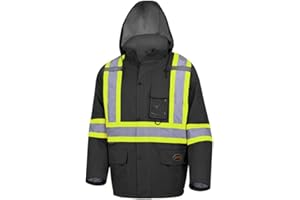 Pioneer Hi Vis Winter Quilted Safety Parka for Men - Waterproof Work Jacket with Reflective Tape - ANSI Class 1 - Black