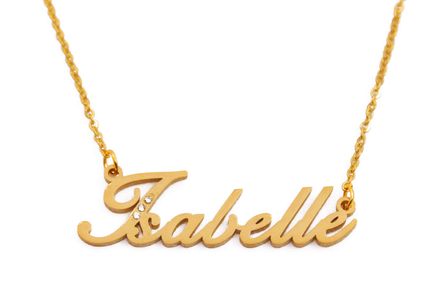 Kigu Isabelle Personalised Name Necklace - Gold Plated - Custom Jewellery for Women - Adjustable Chain - Incl Gift Packaging