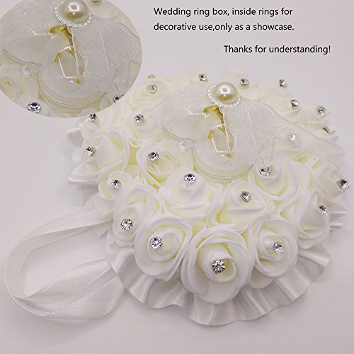 Arlai Wedding Ring Bearer Pillow Heart Box With Ribbon Pearl Rhinestone For Wedding Supplies Gift (pack of 1)