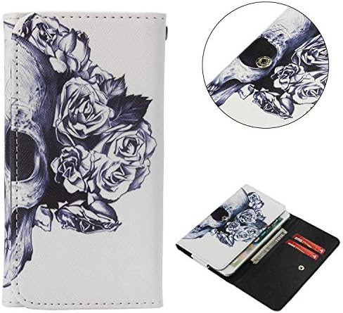 Cell Phone Flip Case for Oppo R7 Lite 5" and More, Tenplus Universal Folio Case Cover PU Leather Skin Protective Wallet Clutch Bag with Card Slots (Flower Skull)