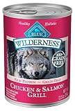 Blue Buffalo Wilderness High Protein Grain Free, Natural Adult Wet Dog Food, Salmon & Chicken Grill 12.5-oz can (pack of 12)