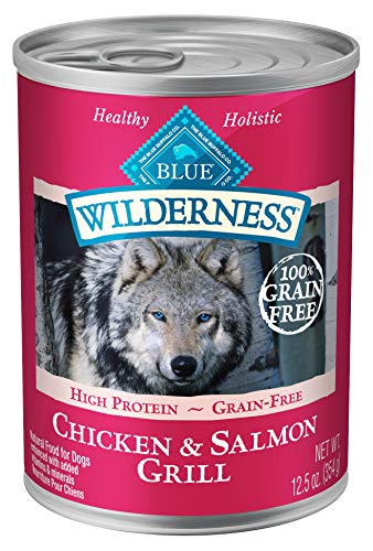 Blue Buffalo Wilderness High Protein Grain Free, Natural Adult Wet Dog Food, Salmon & Chicken Grill 12.5-oz can (pack of 12)