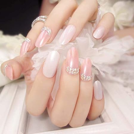 Amazon Xutxzka キャンディピンクカラーネイルレディーファッションラインストーンフェイクネイルロングフルカバーネイルアート Xutxzka アクリルネイル用ツール 通販