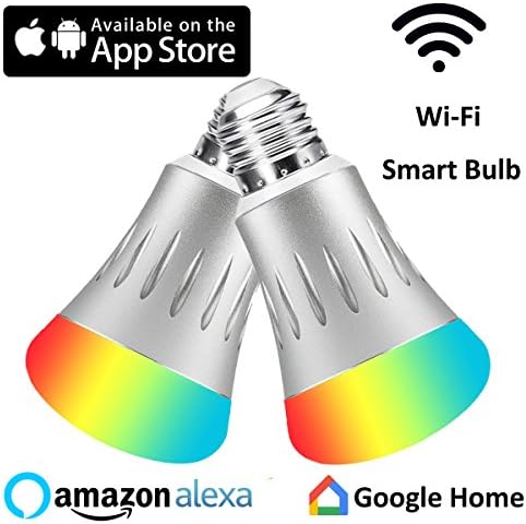 Wi-Fi Smart LED Light Bulb, BT A19 Multicolored LED Lamp, 60W Equivalent, Wireless Remote Control, No Hub Required, Compatible with Alexa and Google Home (Pack of 2)