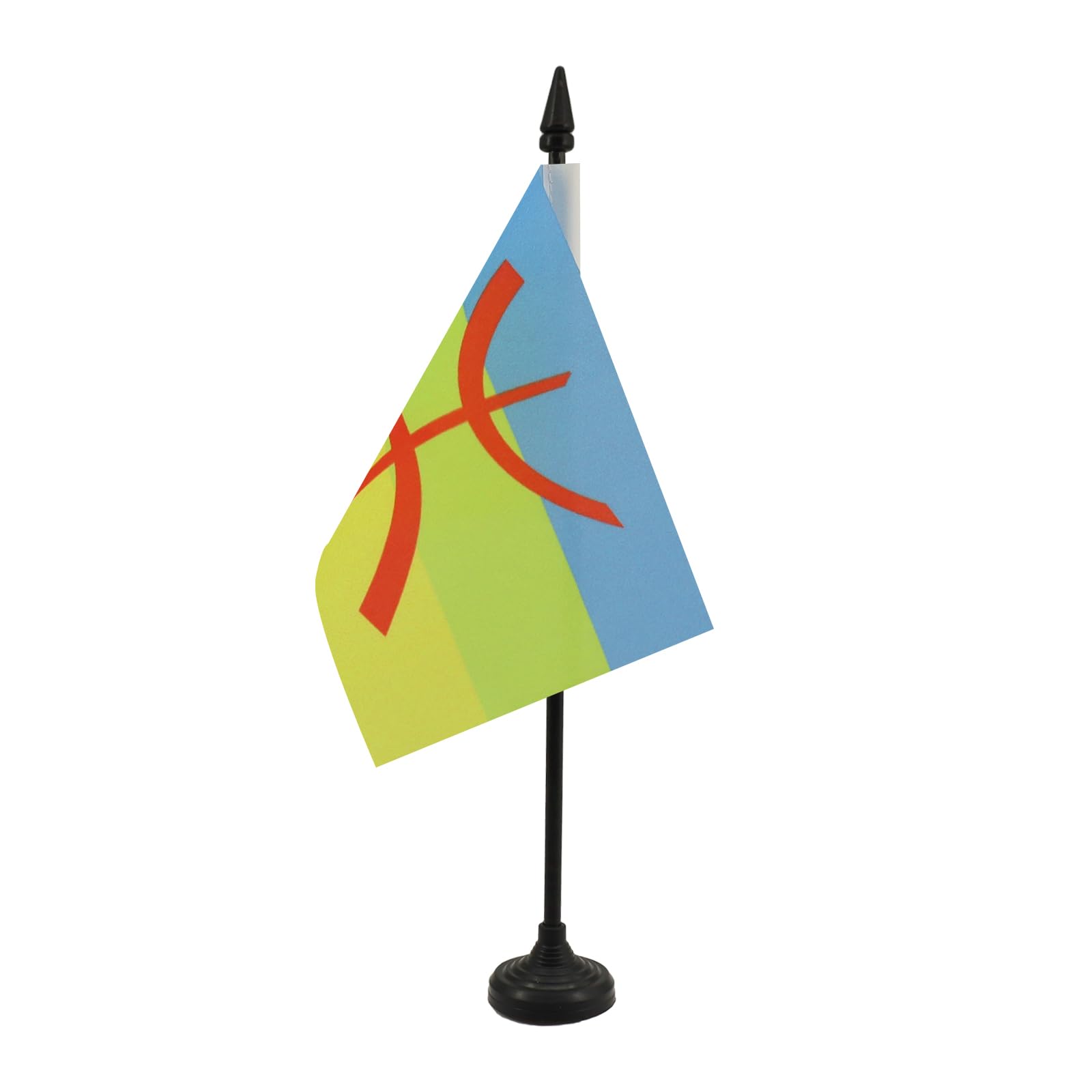 AZ FLAG - Kabylie Table Flag 4'' x 6'' - Berber Kabylia Office Mini Banner 100% Polyester 15 x 10 cm - Mini Desk Flag with 10'' Pole and Black Plastic Base