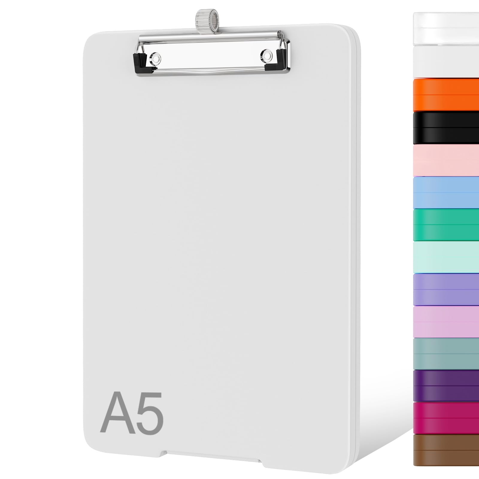 Piasoenc Small Clipboard with Storage, A5 Organization Box with Pen Holder, Plastic Clipboard with Low Profile Clip for Nurses, Teachers, White