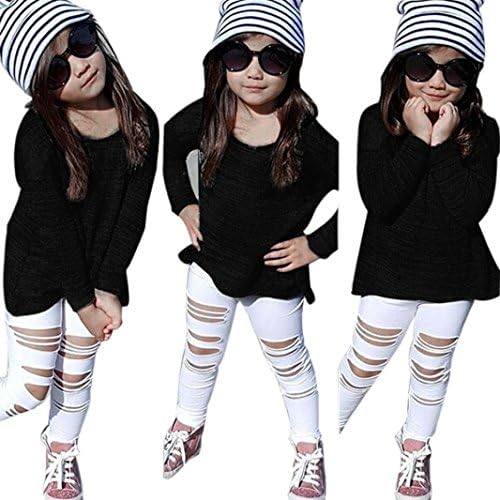 Lonsbo Kids Baby Girls Outfit Clothes Long Sleeve T-shirt Tops+Long Pants (5/6T, black)