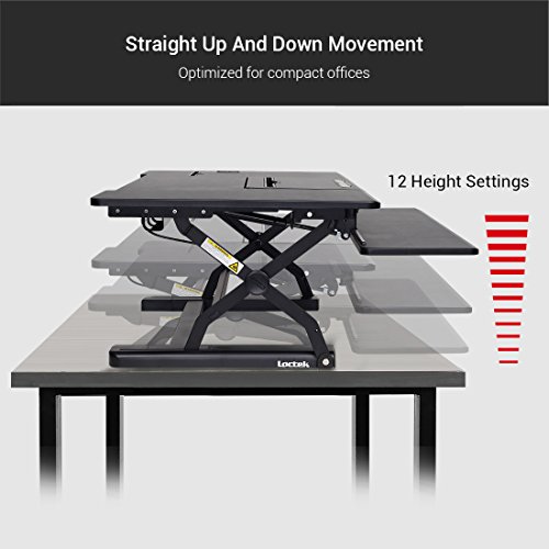 Loctek - Height Adjustable Standing Desk 36" Wide Platform Computer Riser, Height Adjustable Removable Keyboard Tray with Document Holder & USB Port (PL36B) - Thumbnail 5