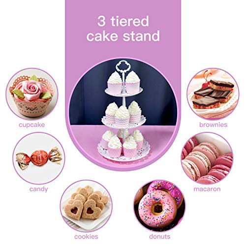 Imillet Two Pack of Three Tier Cake Stand and Fruit Plate Plastic Stand of White for Cakes Desserts Fruits Dried Fruit Candy Buffet Stand for Wedding Home Holiday Birthday Party (small)