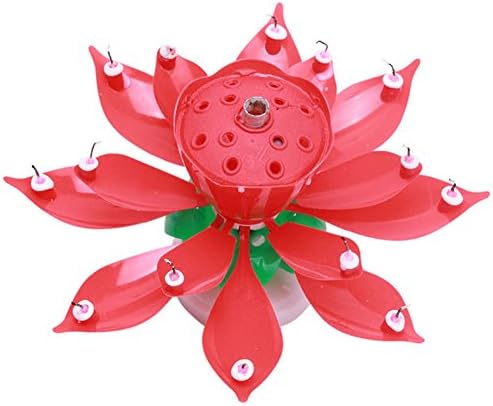 Music Birthday Candle Two Layers with 14 Small Candles Amazing Musical Lotus Flower Rotating Happy Birthday Party Candle Lamp by Abby Queen (3, 3 Red)