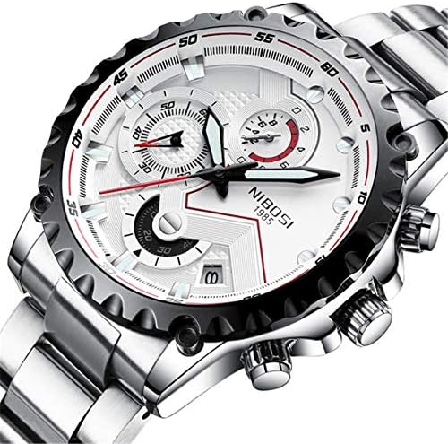 NIBOSI Mens Luxury Fashion Watches Men Casual Sport Quartz Clock Full Stainless Steel Business Waterproof Wrist Watch + Gift Box