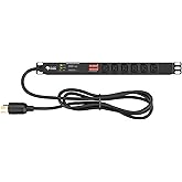 Valiant Power Rack Mount Power Strip - 240V 30A Single Phase PDU with Built-in Surge Protector, Volt &amp; Amp Meter for Data Center - 19&rdquo; Metal Housing, Ears &amp; Fittings Included, 6&rsquo; Cable, 6 Outlets